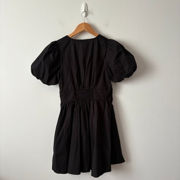 Moon River Puff Sleeve Front Bow Detail Poplin Mini Dress NWT Black Size Small - Picture 6 of 7
